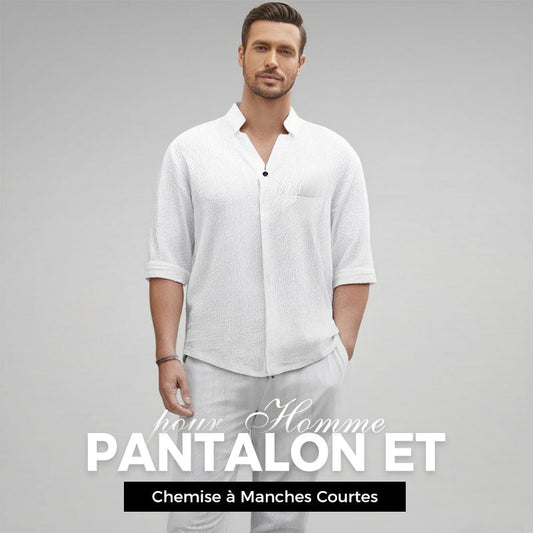🌿💧Ensemble deux pièces en coton pour hommes : haut et pantalon✈️ Livraison gratuite