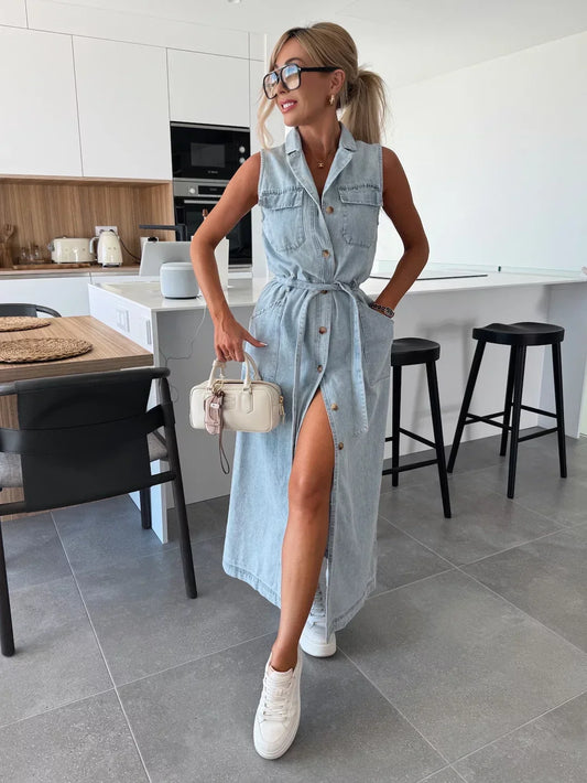 Jessica™ | Lång Denimklänning